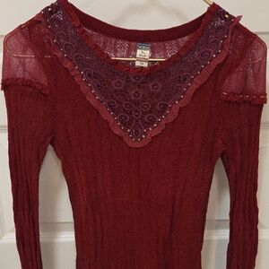 Y2K RARE Free People Deep Red Lace Detail Top